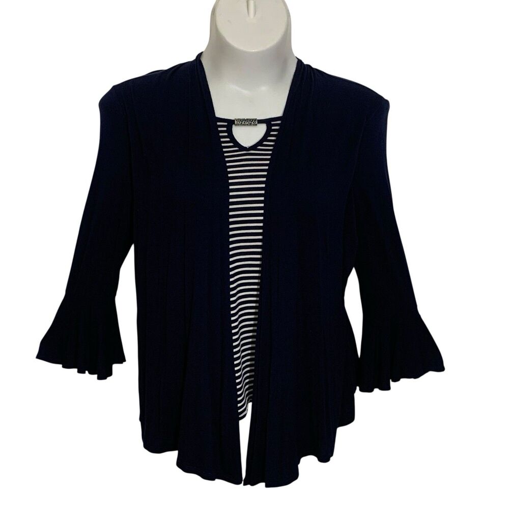 3/$30 BELAH & CODEY Cardigan Tank Combo Womens Size Large Navy Blue White